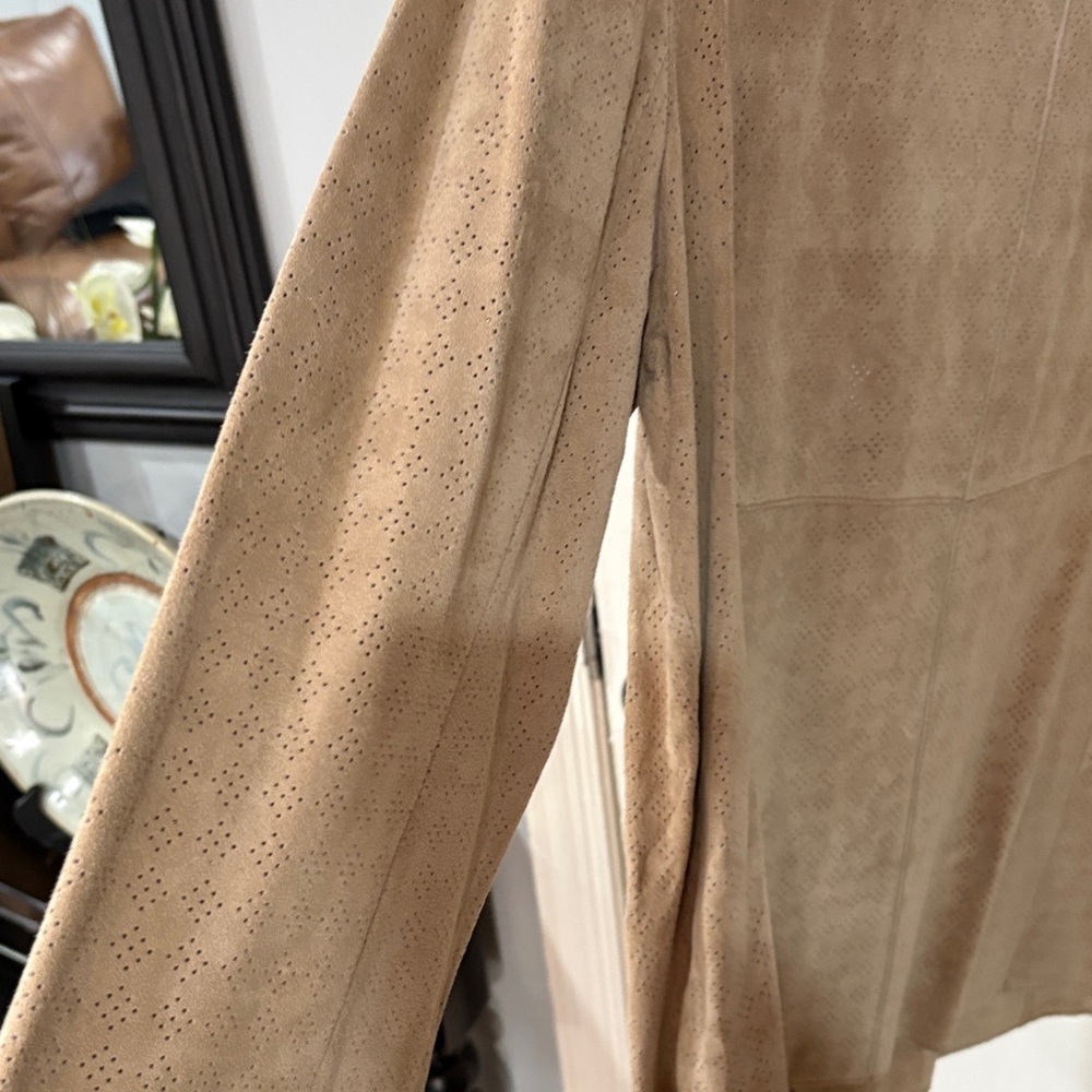 Bernardo Beige Suede Button-Up Shirt - Picture 12 of 13